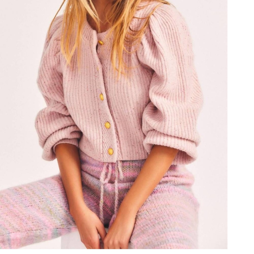 loveshackfancy robinson cropped cardigan in strawberry neps size petite
